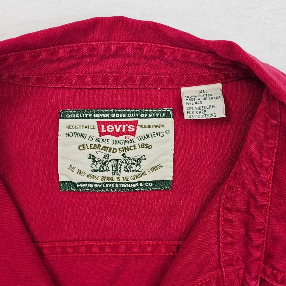 Levi's Button Down Shirt Mens XL Red Canvas Workwear Utility Vintage Western - Picture 4 of 9